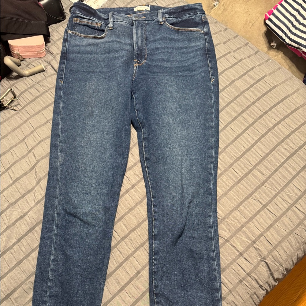 Good American Straight Leg Blue Jeans